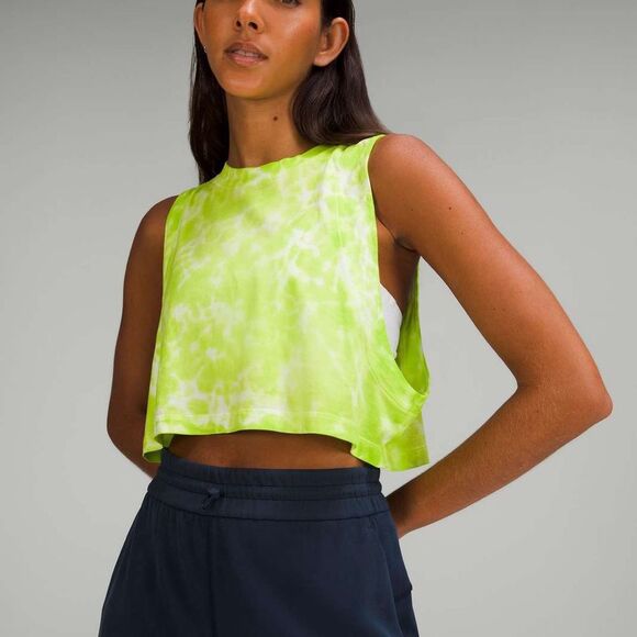 Lululemon All Yours Crop Cotton Tank in Marmoleado TieDye Eccentric Lime NWOT - Picture 1 of 7